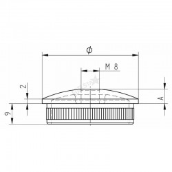 EMBOUT MOLETE, BOMBE, POUR D48,3X2,0MM,PERCAGE M8 , AISI304 BROSSE