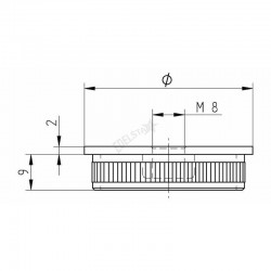 EMBOUT MOLETE, PLAT, POUR D42,4X2,0MM,PERCAGE M8 , AISI304 BROSSE