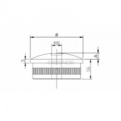 EMBOUT MOLETE, BOMBE, POUR D42,4X2,0MM,PERCAGE M8, AISI316 BROSSE