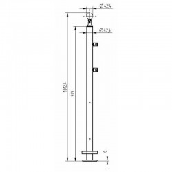 POTEAU GAUCHE SUR PLATINE, D42,4 X 2,0 MM,EQUIPE PINCES/SUPP. LISSE ET MC