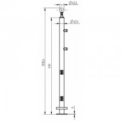 POTEAU DROIT SUR PLATINE, D42,4 X 2,0 MM,EQUIPE PINCES/SUPP. LISSE ET MC