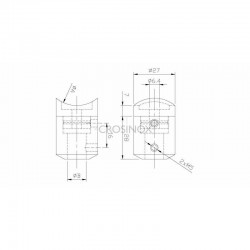 CONNECTEUR POUR LISSE 16,2 MM AVEC,TROU DEBOUCHANT, AISI316 BROSSE