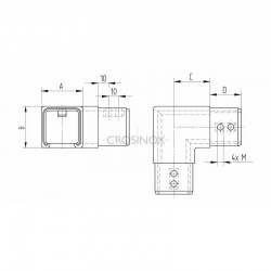 RACCORD COUDE HORIZONTAL POUR 20X20MM,TUBE A GORGE, AISI304 BROSSE