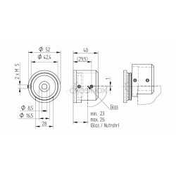 Fixation murale tube a gorge 42,4mm, gauche