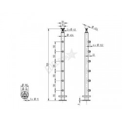 POTEAU SUPPORT D42,4X2,0MM, H958MM,6 SUPPORTS DE LISSES, AISI304  BROSSE