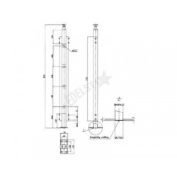 POTEAU SUPPORT PROFILE, H970MM, 4 SUPPORTS DE LISSES 12,2MM, AISI304 BROSSE