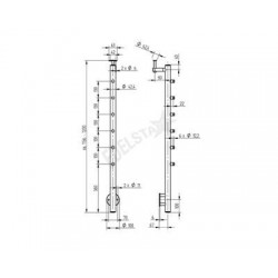 POTEAU A L'ANGLAISE D42,4X2,0MM, H1200MM,6 SUPPORTS DE LISSES, AISI304 BROSSE