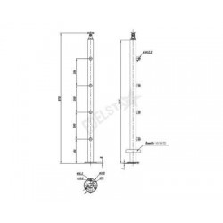 POTEAU SUPPORT D42,4X2,0MM, H958MM,4 SUPPORTS DE LISSES, AISI304 POLI MIROIR