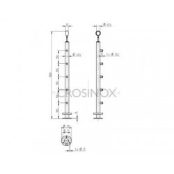 POTEAU DE GARDE-CORPS D42,4 X 2,0 MM,AISI304, 5 SUPPORT DE LISSE