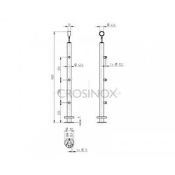 POTEAU DE GARDE-CORPS D42,4 X 2,0 MM,AISI304, 3 SUPPORT DE LISSE