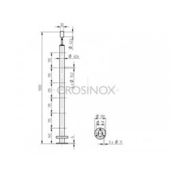 POTEAU DE GARDE-CORPS D42,4 X 2,0 MM,AISI304, 6X TROU DEBOUCH. D10,2