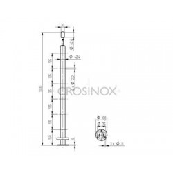 POTEAU DE GARDE-CORPS D42,4 X 2,0 MM,AISI304, 6X TROU DEBOUCH. D12,2