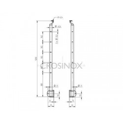 POTEAU ANGLE DE GARDE-CORPS D42,4X2,0MM,AISI304, 10X TROU ANGLE D12,2 M