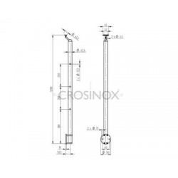 POTEAU DE GARDE-CORPS D42,4 X 2,0 MM,AISI304, PERCAGE 3 X D12,2