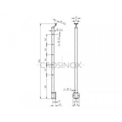 POTEAU DE GARDE-CORPS D42,4 X 2,0 MM,AISI304, PERCAGE 5 X D12,2