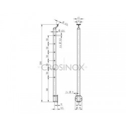 POTEAU DE GARDE-CORPS D42,4 X 2,0 MM,AISI304, PERCAGE 6 X D12,2