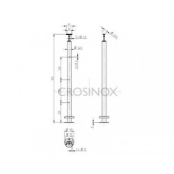 POTEAU DE GARDE-CORPS D42,4 X 2,0 MM,AISI304, 3X TARAUDAGE M6