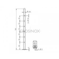 POTEAU DE GARDE-CORPS D42,4 X 2,0 MM,AISI304, 6X TROU BORGNE 10,2 MM
