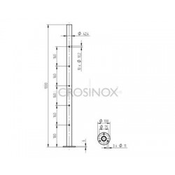 POTEAU DE GARDE-CORPS D42,4 X 2,0 MM,AISI304, 10X TROU ANGLE D10,2 M