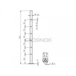 POTEAU DE GARDE-CORPS D42,4 X 2,0 MM,AISI304, 12X TROU ANGLE D10,2 M