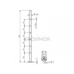 POTEAU DE GARDE-CORPS D42,4 X 2,0 MM,AISI304, 12X TROU ANGLE D12,2 M