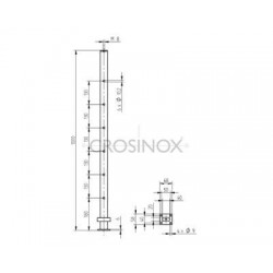 POTEAU DE GARDE-CORPS D40 X 2,0 MM,AISI304 6X TROU DEBOUCH. D10,2M
