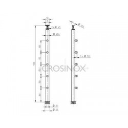 POTEAU DE GARDE-CORPS D42,4 X 2,0 MM,AISI304, MONTAGE RAMPE 5XSUPPORTS