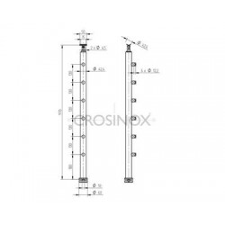 POTEAU DE GARDE-CORPS D42,4 X 2,0 MM,AISI 304 MONTAGE RAMPE 6XSUPPORTS