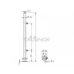 POTEAU DE GARDE-CORPS D42,4 X 2,0 MM,AISI304, 2 X SUPPORTS TÔLE PERF