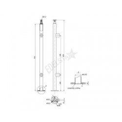 POTEAU EXTREM. D42,4X2,0MM, H970MM,2 PINCES VERRE 8-10MM,AISI304 POLI MIROIR