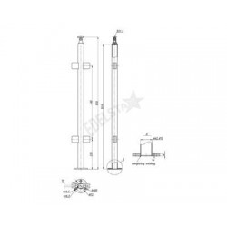 POTEAU INTERM. D42,4X2,0MM, H970MM,4 PINCES VERRE 8-10MM,AISI304 POLI MIROIR