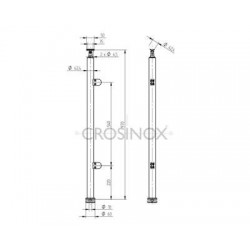POTEAU DE GARDE-CORPS D42,4 X 2,0 MM,AISI304, MONTAGE RAMPE 2 X GLAS
