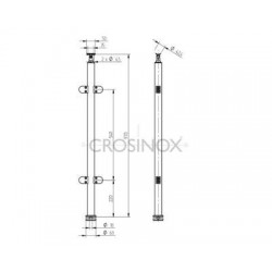 POTEAU DE GARDE-CORPS D42,4 X 2,0 MM,AISI304, MONTAGE RAMPE 4 X GLAS