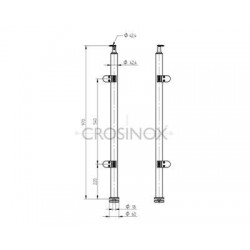 POTEAU DE GARDE-CORPS D42,4 X 2,0 MM,AISI304, MONTAGE RAMPE 4 X GLAS