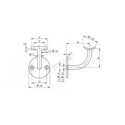 SUPPORT MAIN-COURANTE, POUR D42,4MM,AISI304 BROSSE