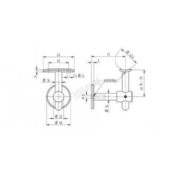 SUPPORT MAIN-COURANTE REGLABLE, D42,4MM,AISI304 BROSSE
