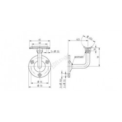 SUPPORT MAIN-COURANTE D42,4MM, ORIENTABLE,AISI304 BROSSE